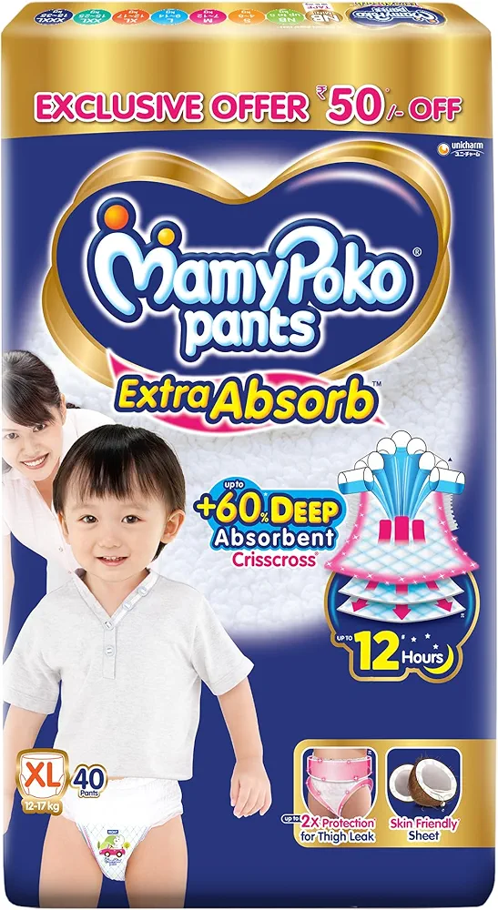 MamyPoko Pants Extra Absorb Diapers XL, (12-17 kg) 