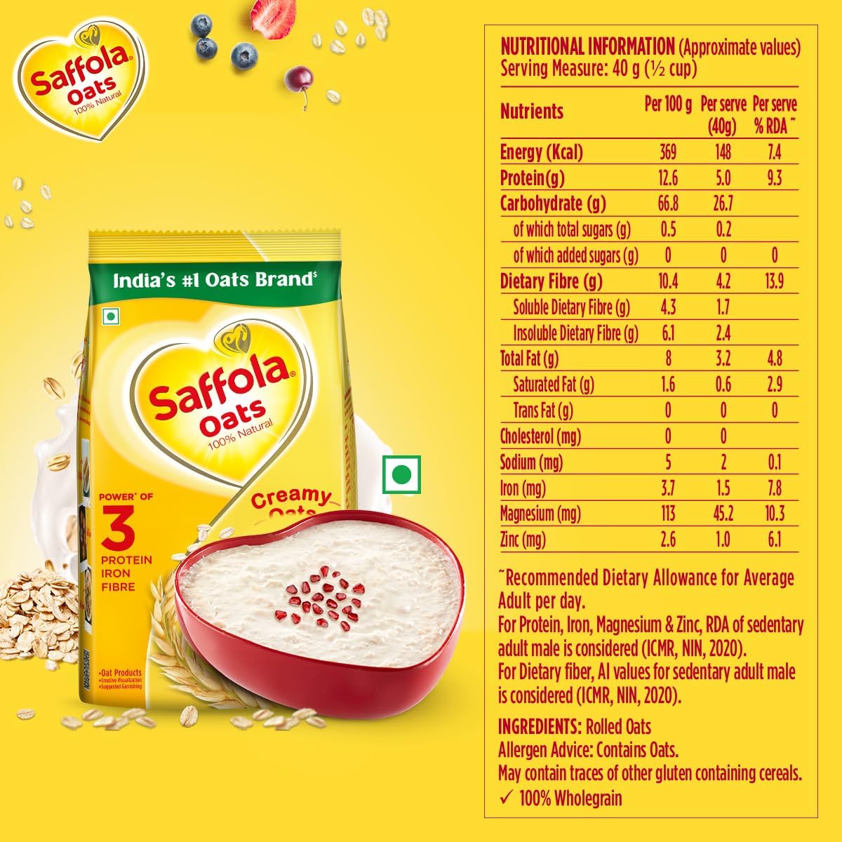 Saffola Oats 100% Natural Creamy Oats