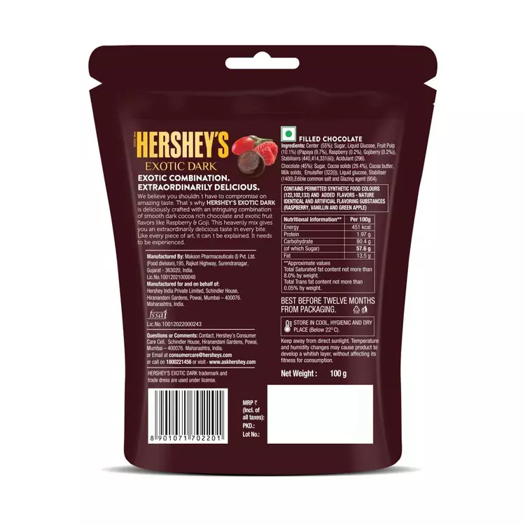Hershey'S Exotic Dark Raspberry & Goji Chocolate, 100 G