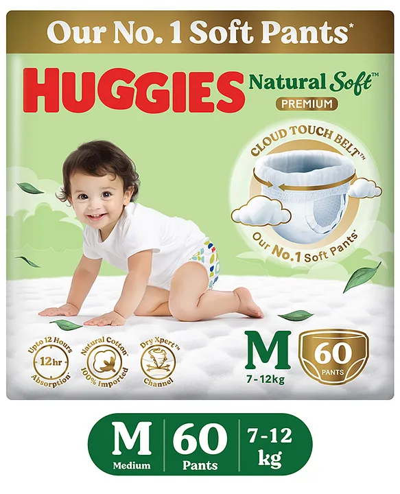 Huggies Natural Soft Premium Dipper, M (60 pieces)