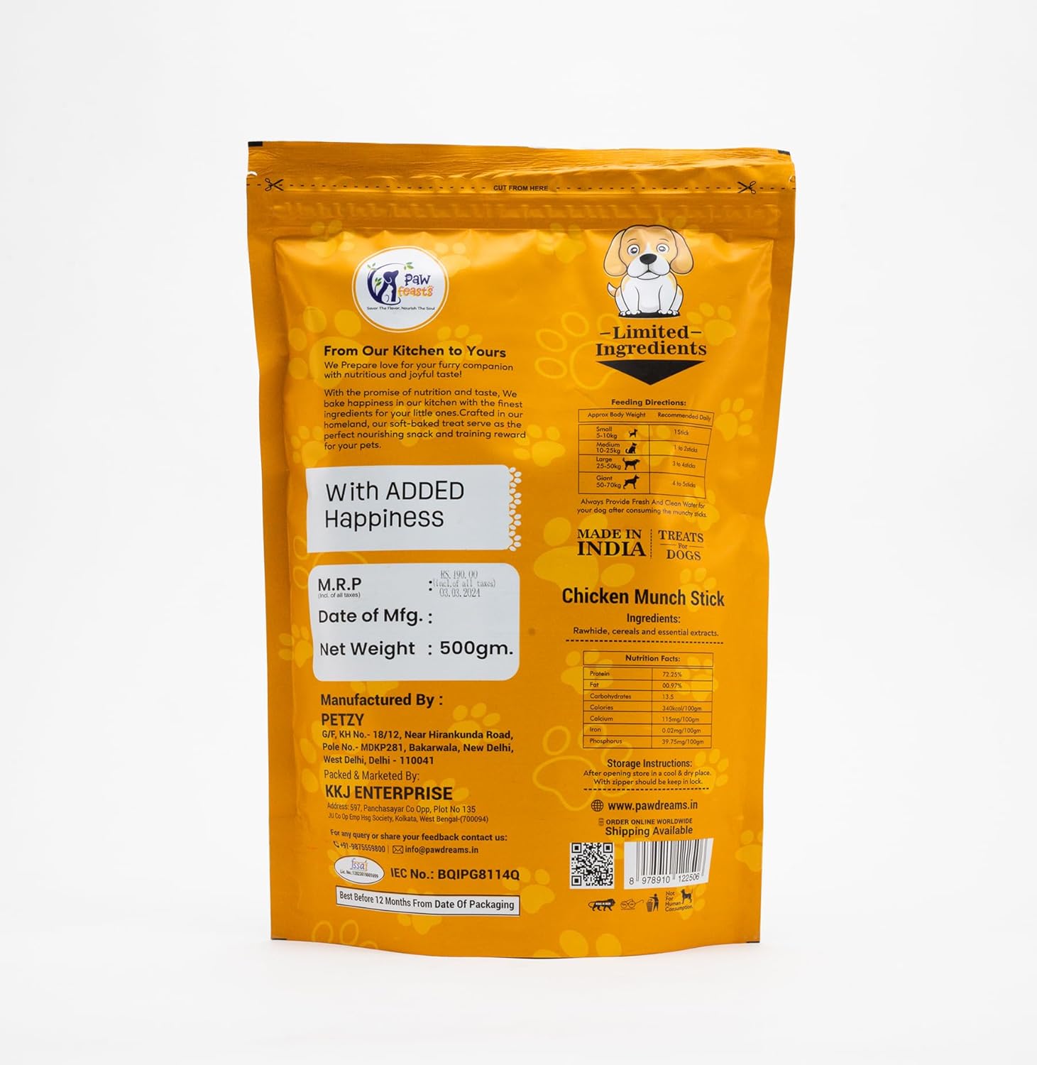 Paw Feats Chicken Munch Stick Dog 500 gram