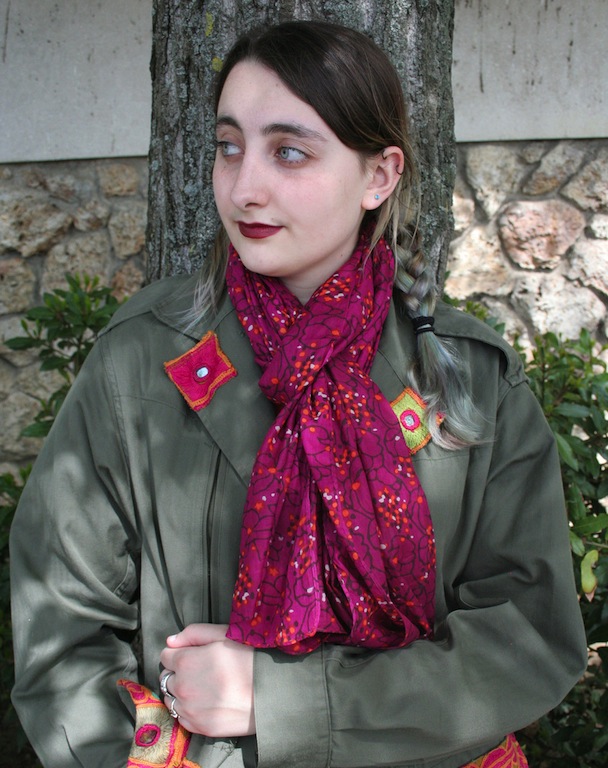 Foulard en voile de coton imprimé Hortensia rouge