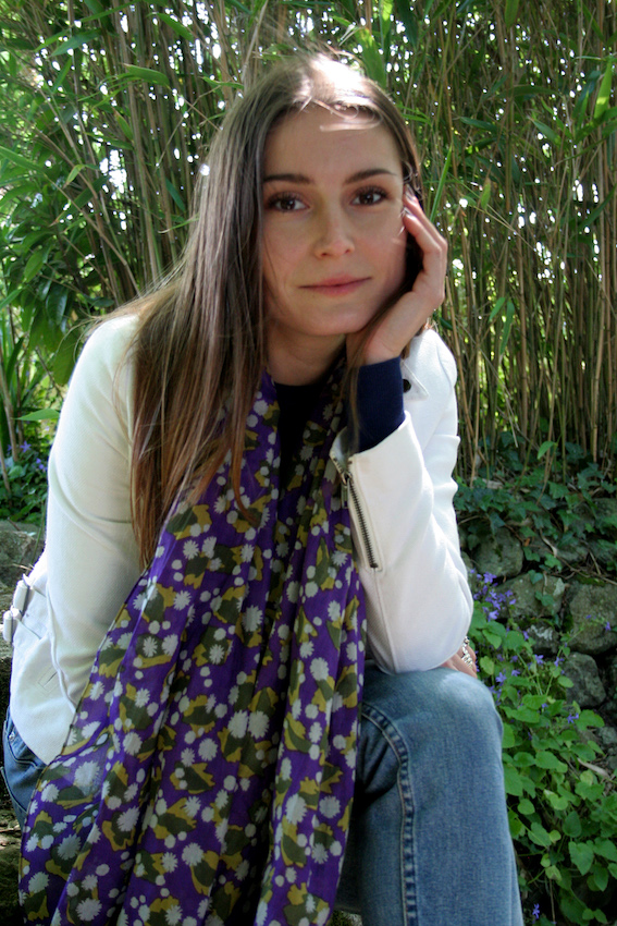Foulard en voile de coton imprimé Daisy violet