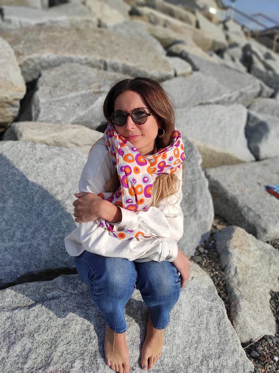 Foulard en voile de coton imprimé Spotty orange