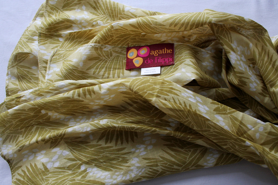 Foulard en voile de coton imprimé Palmes kaki