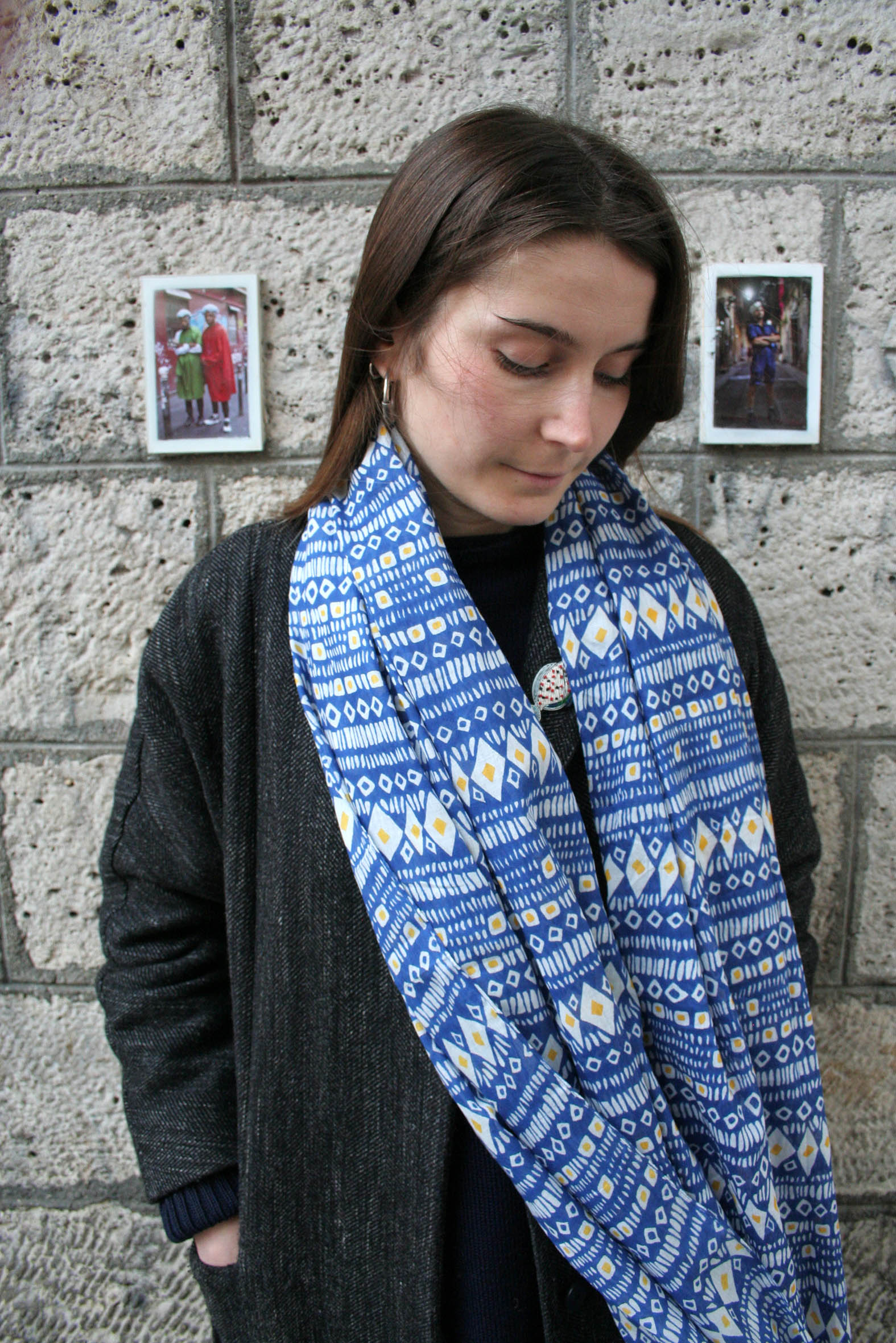 Foulard en voile de coton imprimé Cheyenne bleu