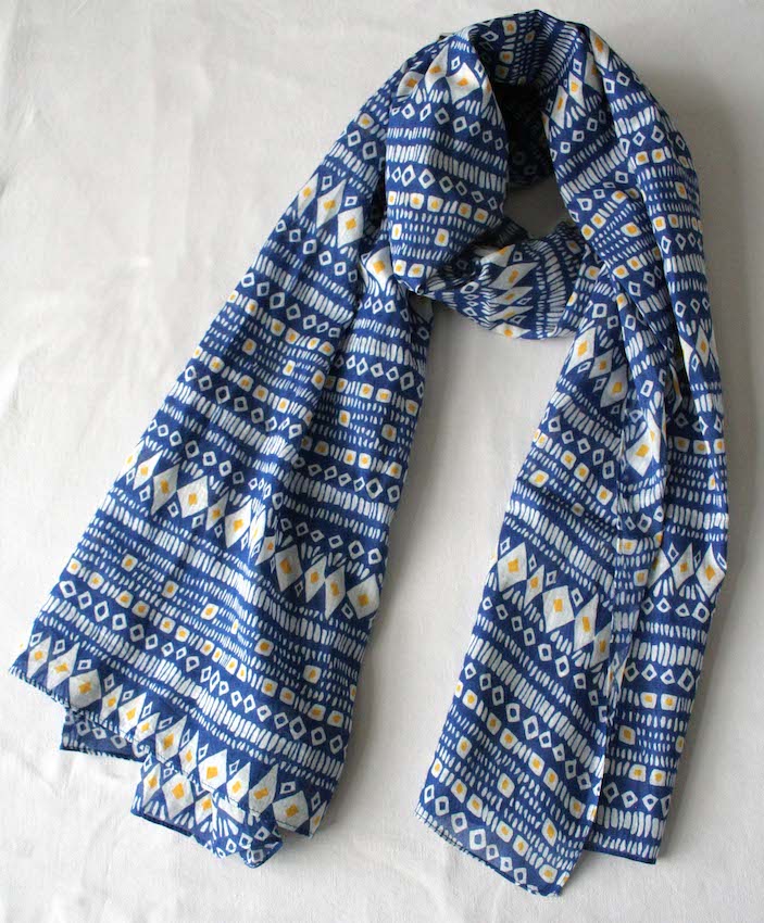 Foulard en voile de coton imprimé Cheyenne bleu