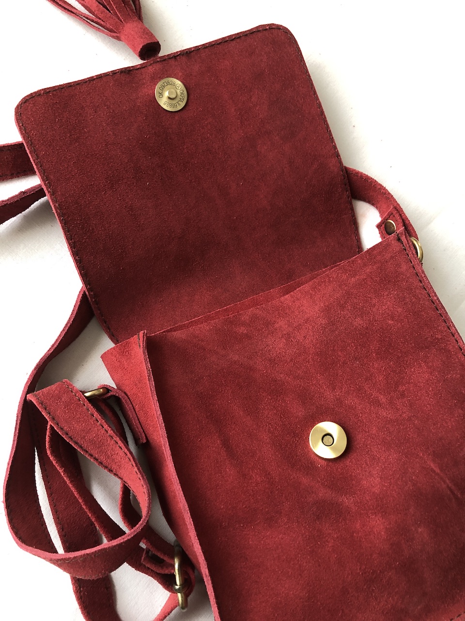 Sac bandoulière en cuir nubuck rouge carmin