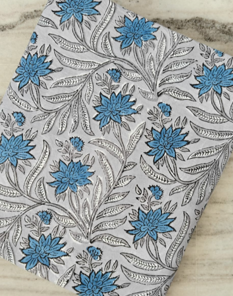 Coton blockprint Bleuet