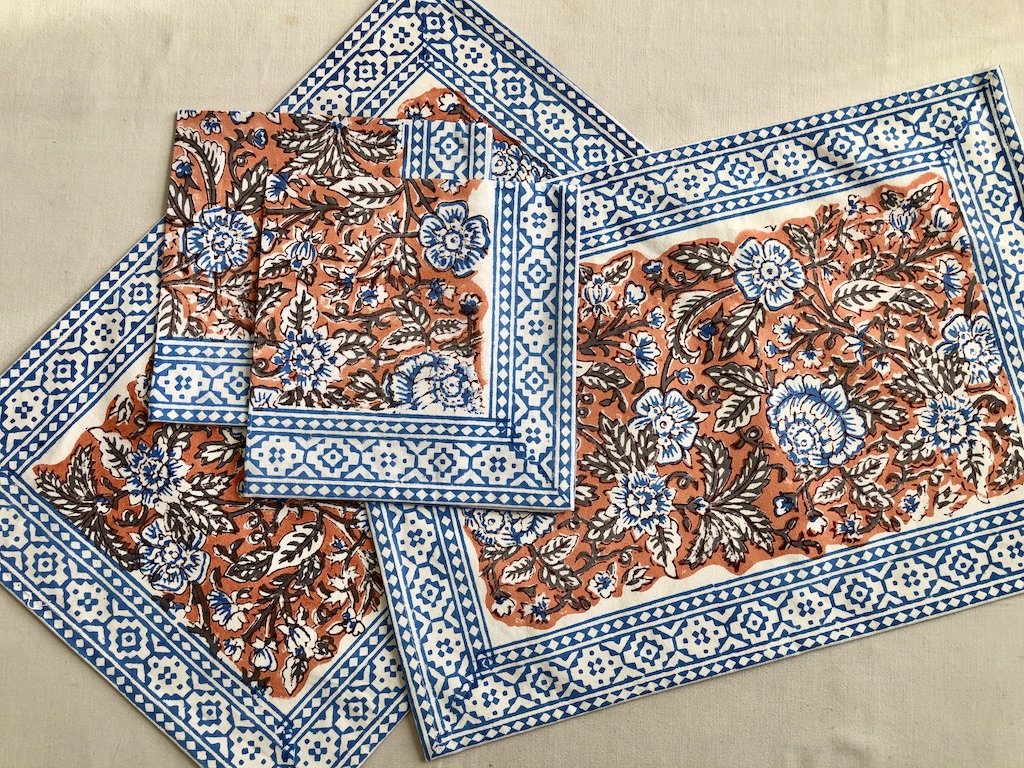 Set de table et serviettes imprimé Blockprint