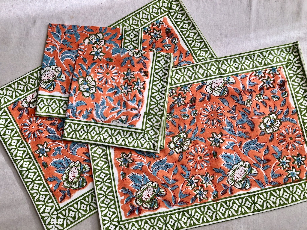 Set de table et serviettes imprimé Blockprint