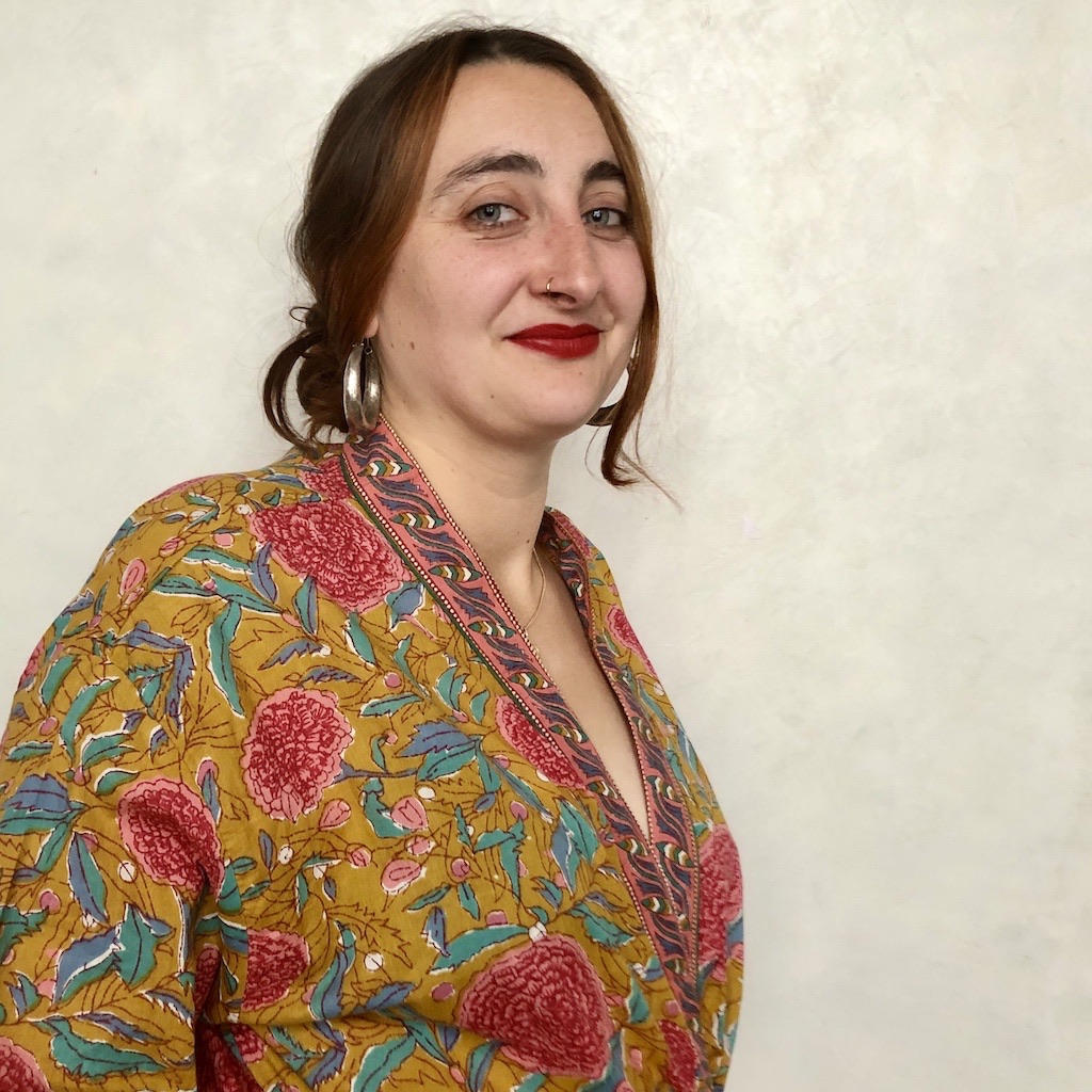 Kimono en coton imprimé Blockprint fleuri multicolore