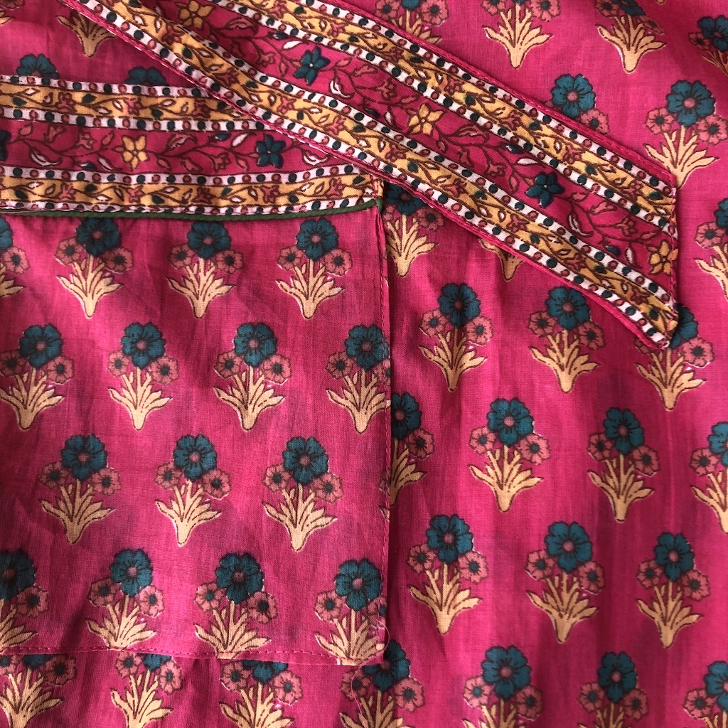 Kimono en coton imprimé Blockprint fleuri multicolore