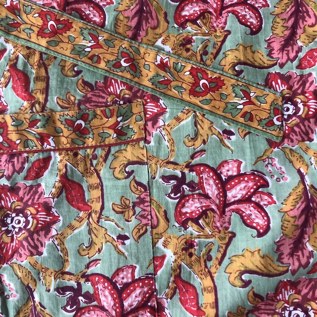 Kimono en coton imprimé Blockprint fleuri multicolore
