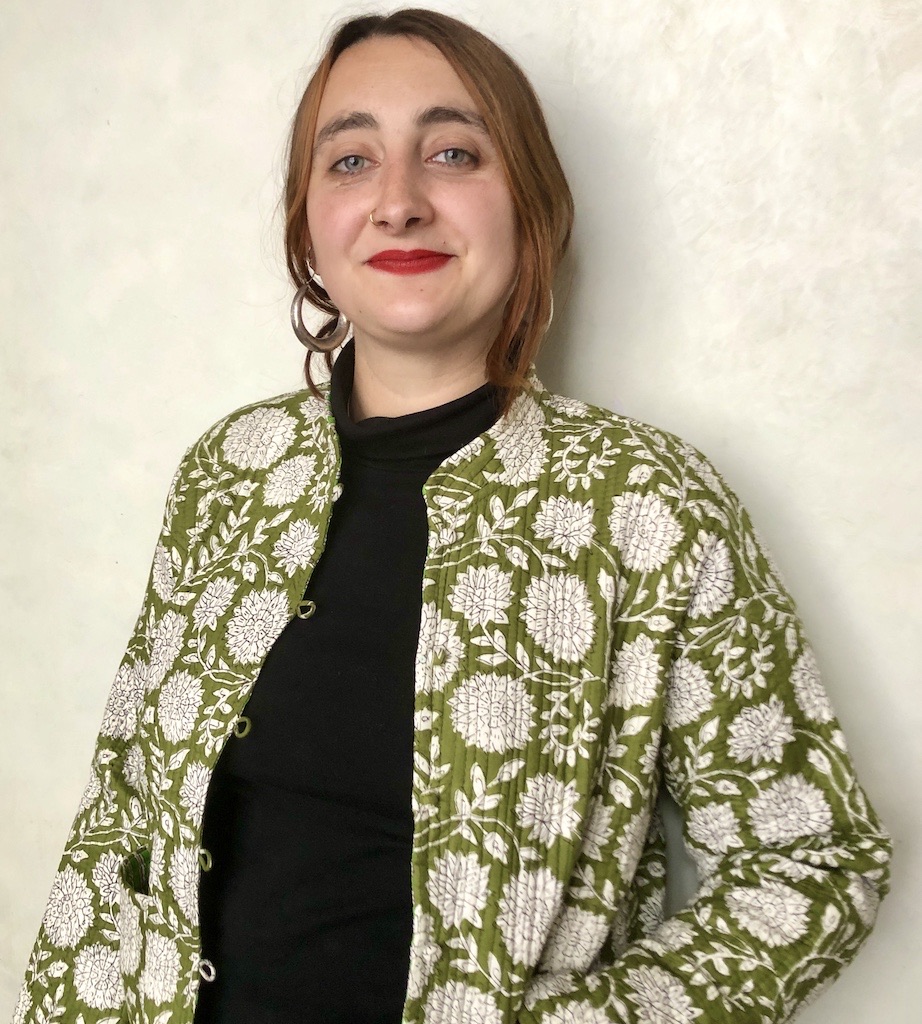 La veste indienne surpiquée / imprimé vert olive et blanc