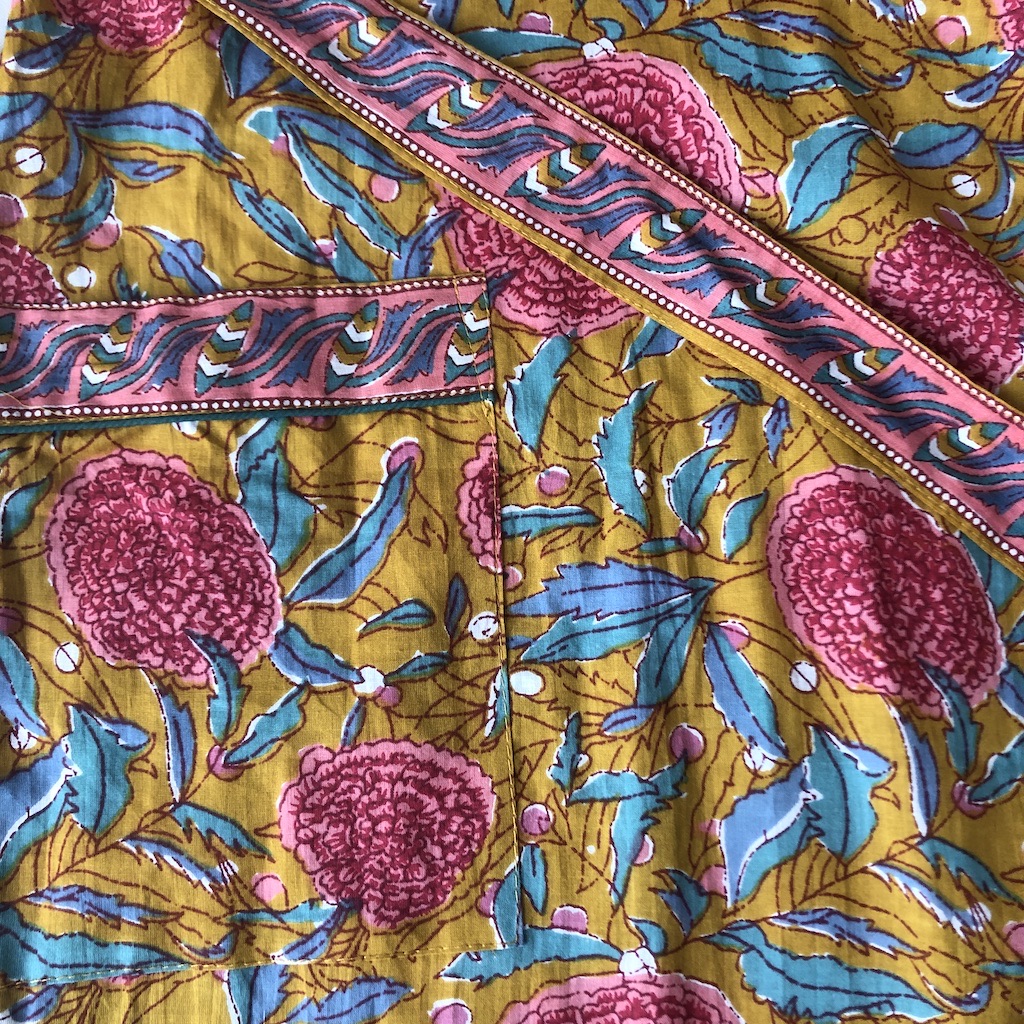 Kimono en coton imprimé Blockprint fleuri multicolore