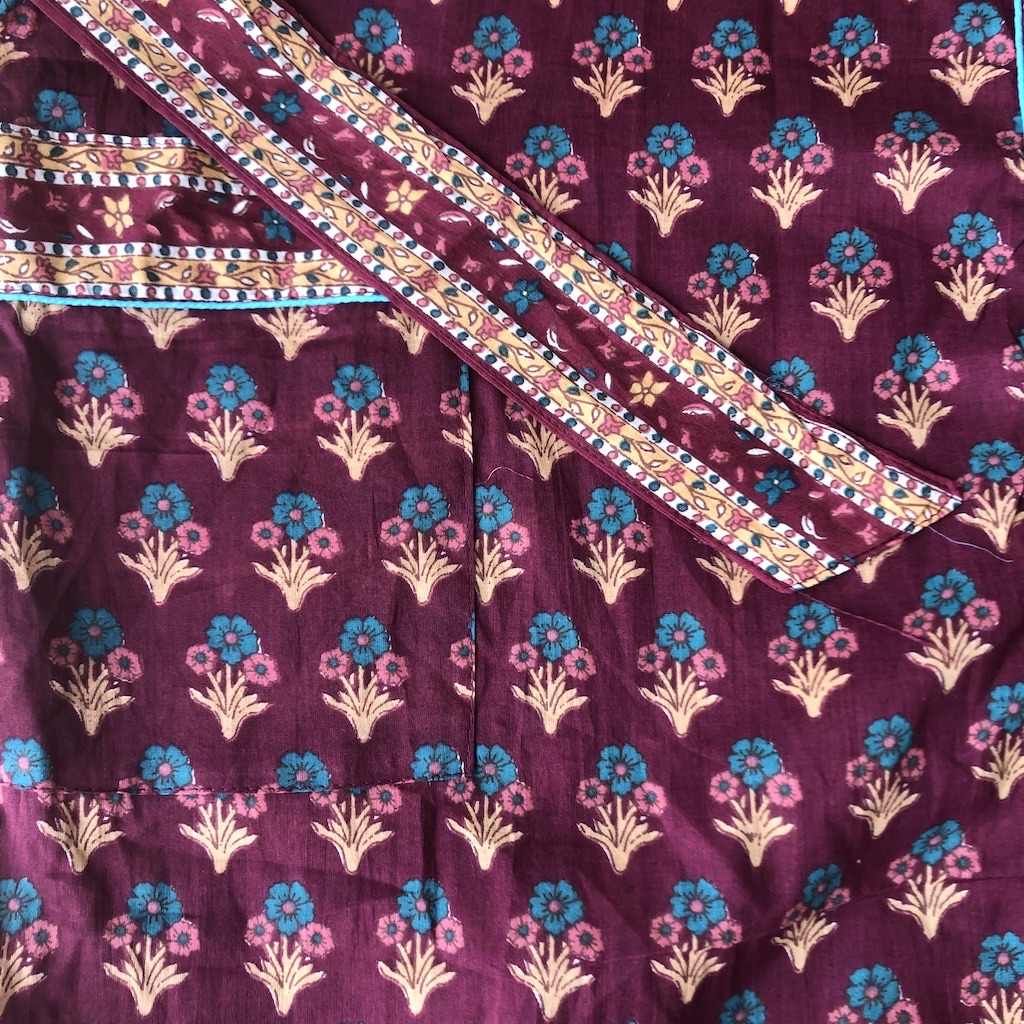 Kimono en coton imprimé Blockprint fleuri multicolore