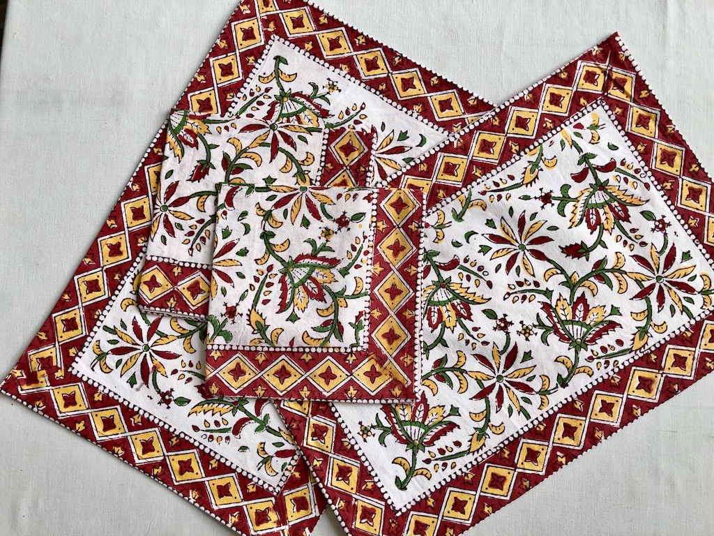 Set de table et serviettes imprimé Blockprint