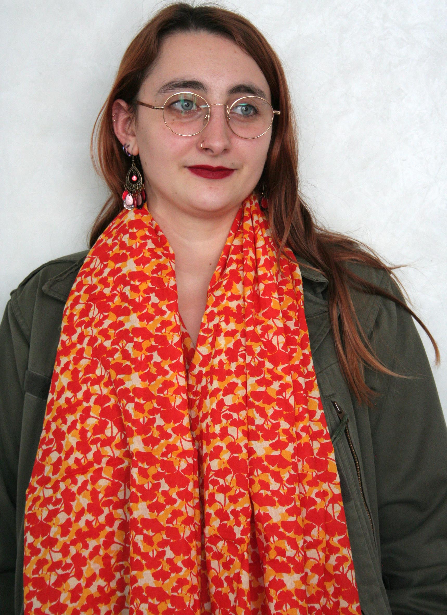 Foulard en voile de coton imprimé Ginko