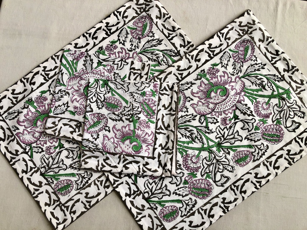 Set de table et serviettes imprimé Blockprint