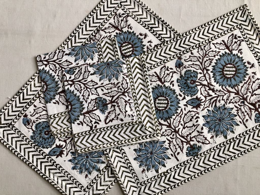 Set de table et serviettes imprimé Blockprint