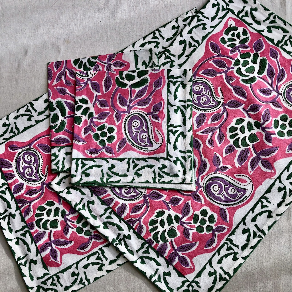 Set de table et serviettes imprimé Blockprint