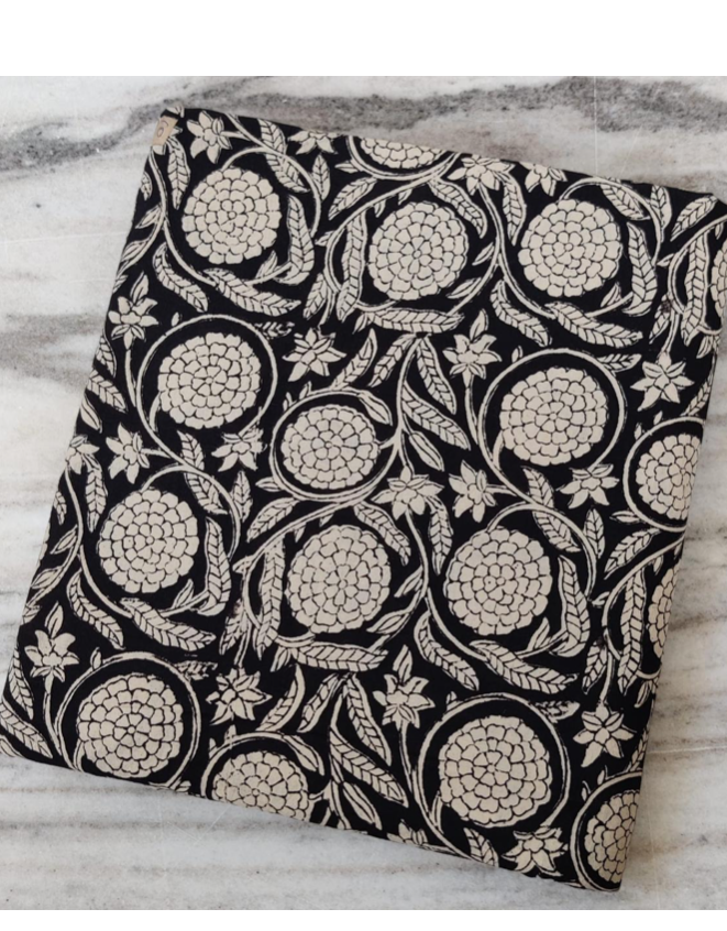 Coton blockprint Dalhia noir