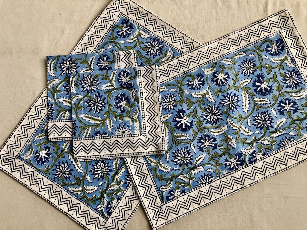 Set de table et serviettes imprimé Blockprint