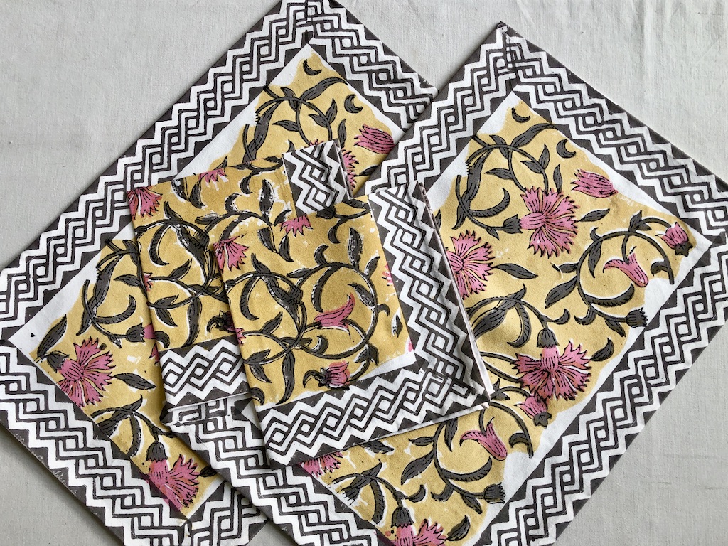 Set de table et serviettes imprimé Blockprint