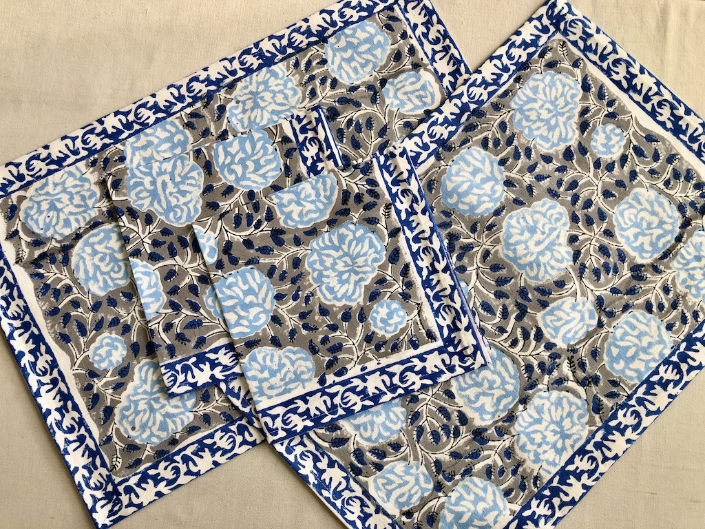 Set de table et serviettes imprimé Blockprint