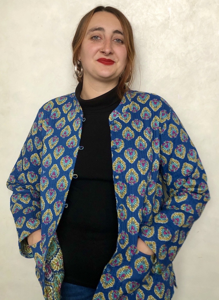 La veste indienne surpiquée / imprimé bleu jaune et turquoise