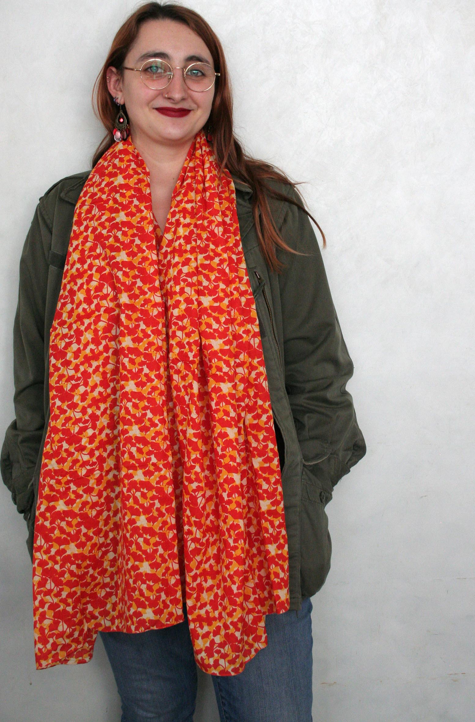 Foulard en voile de coton imprimé Ginko