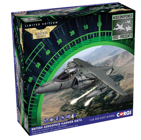Corgi AA29301 BAe Harrier GR7A, RAF No.1 Sqn, Operation Herrick - 1/48 Scale