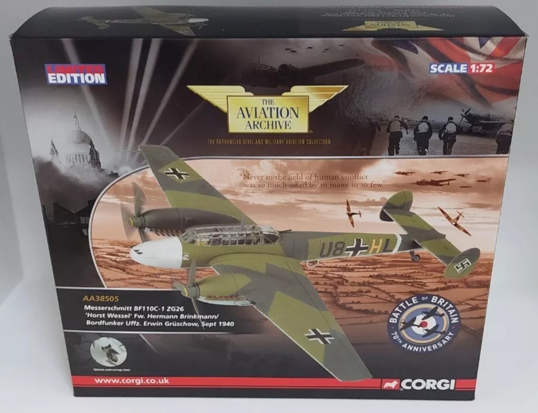 Corgi AA38505 Messerschmitt BF110C-1 ZG26 'Horst Wessel' Fw. Hermann Brinkmann/Bordfunker Uffz. Erwin Gruschow, September 1940