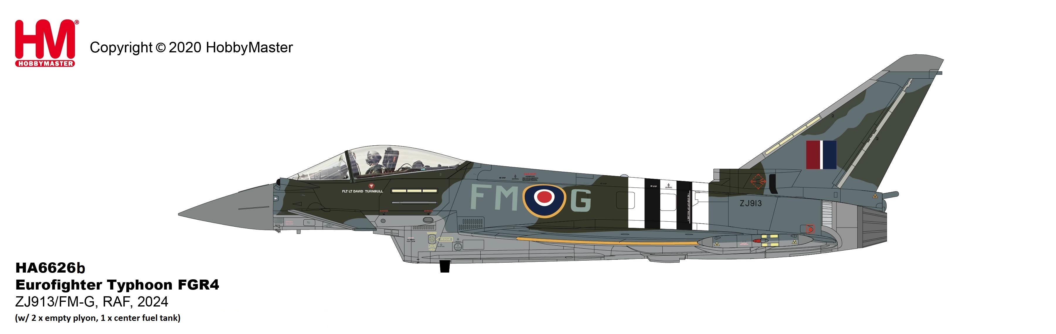 Hobby Master HA6626b Eurofighter Typhoon FGR4 ZJ913/FM-G, RAF, 2024  (w/2 x empty pylon, 1 x centre pylon)