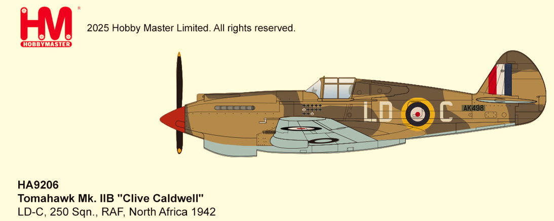 HobbyMaster HA9206 Tomahawk Mk. IIB "Clive Killer Caldwell" LD-C, 250 Sqn., RAF, North Africa 1942  Australia’s Top WW2 Air Ace and Top P-40 Ace of WW2