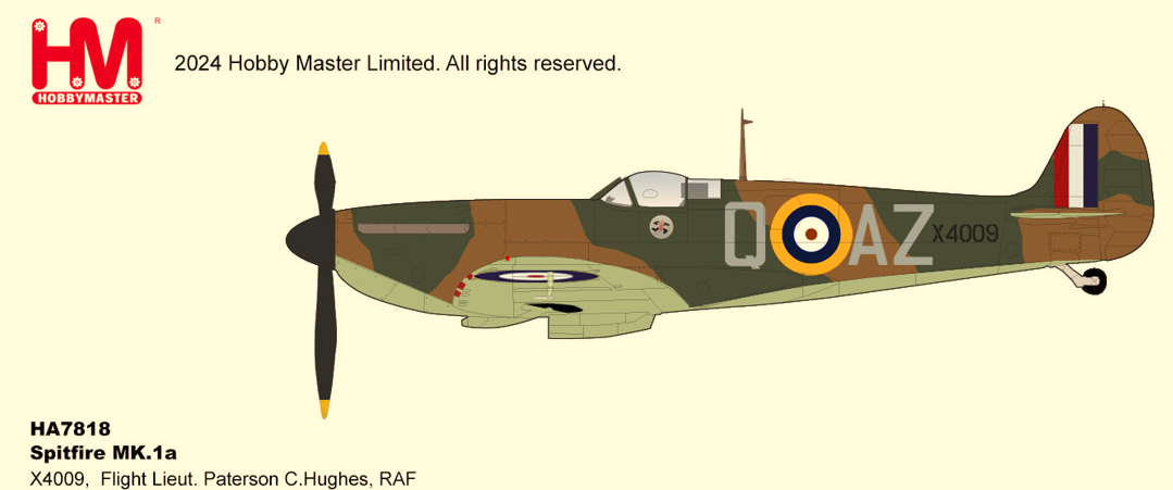 Hobby Master HA7818 Spitfire MK.1a    X4009, Flt Lt P C Hughes, RAF, 1940 