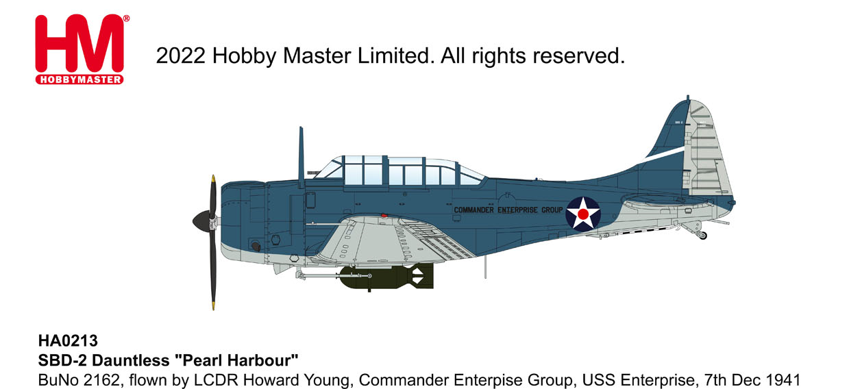 HobbyMaster HA0213 SBD-2 Dauntless "Pearl Harbor" BuNo 2162, flown by LCDR Howard Young, Commander Enterpise Group, 7th Dec 1941