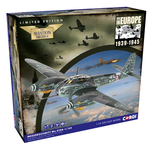 Corgi AA29701 Messerschmitt Me 410A-1/U4, W.Nr 429263 / 3U+EN, Oblt Friedrich ‘Fritz’ Stehle, 5./ZG26, Hildesheim, Germany, 6th March 1944, Defence of the Reich bomber killer operations RRP £94.99