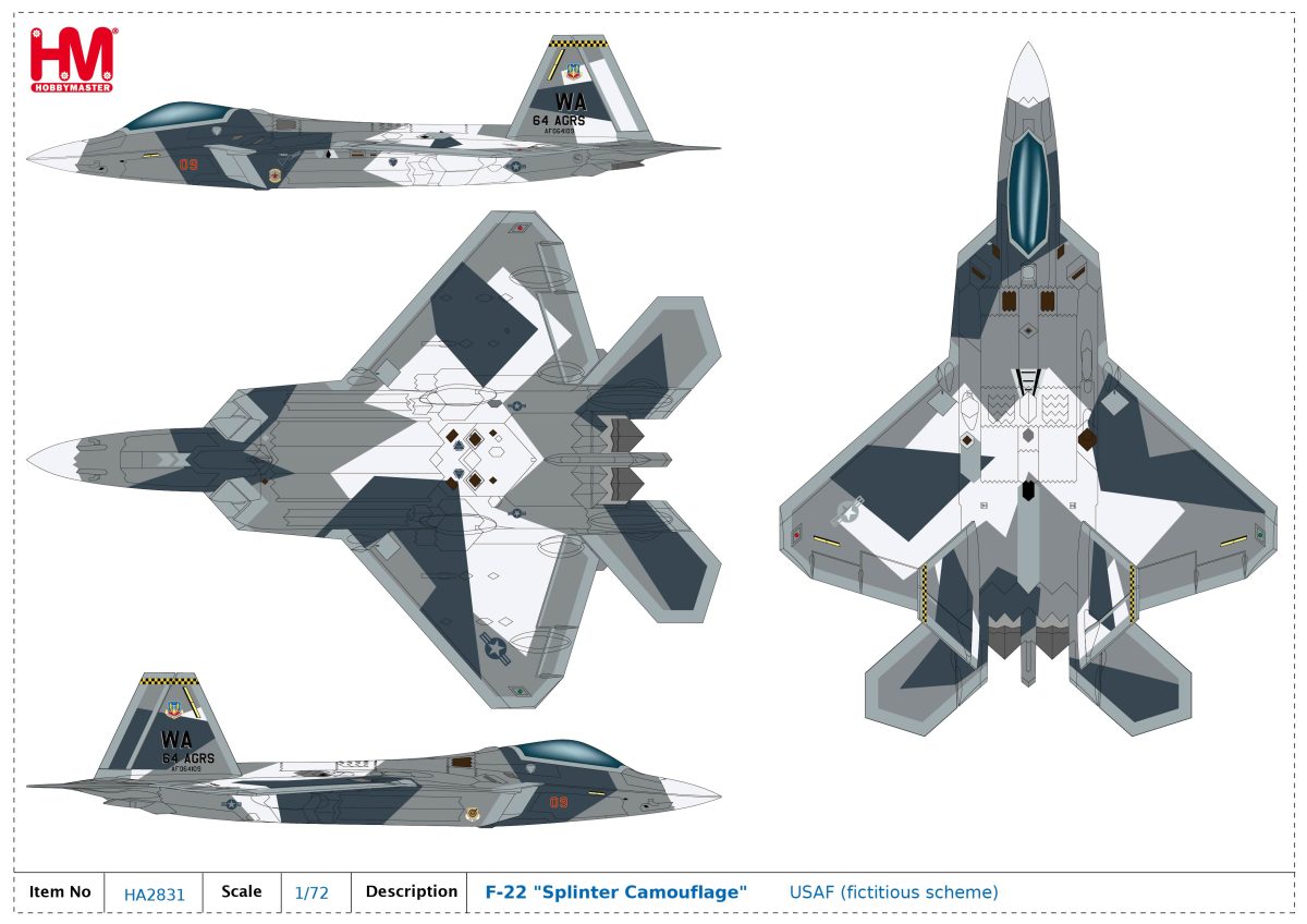 Hobby Master HA2831  F-22 Raptor F-22 “Splinter Camouflage” USAF (fictitious scheme)