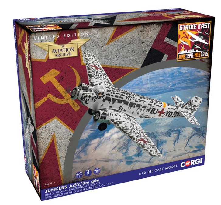 Corgi AA36911 Junkers Ju-52/3m g6e BJ+YD, Medical Evacuation Aircraft, Stalingrad, Air Bridge Operations, November 1942. - (RRP £159.99)