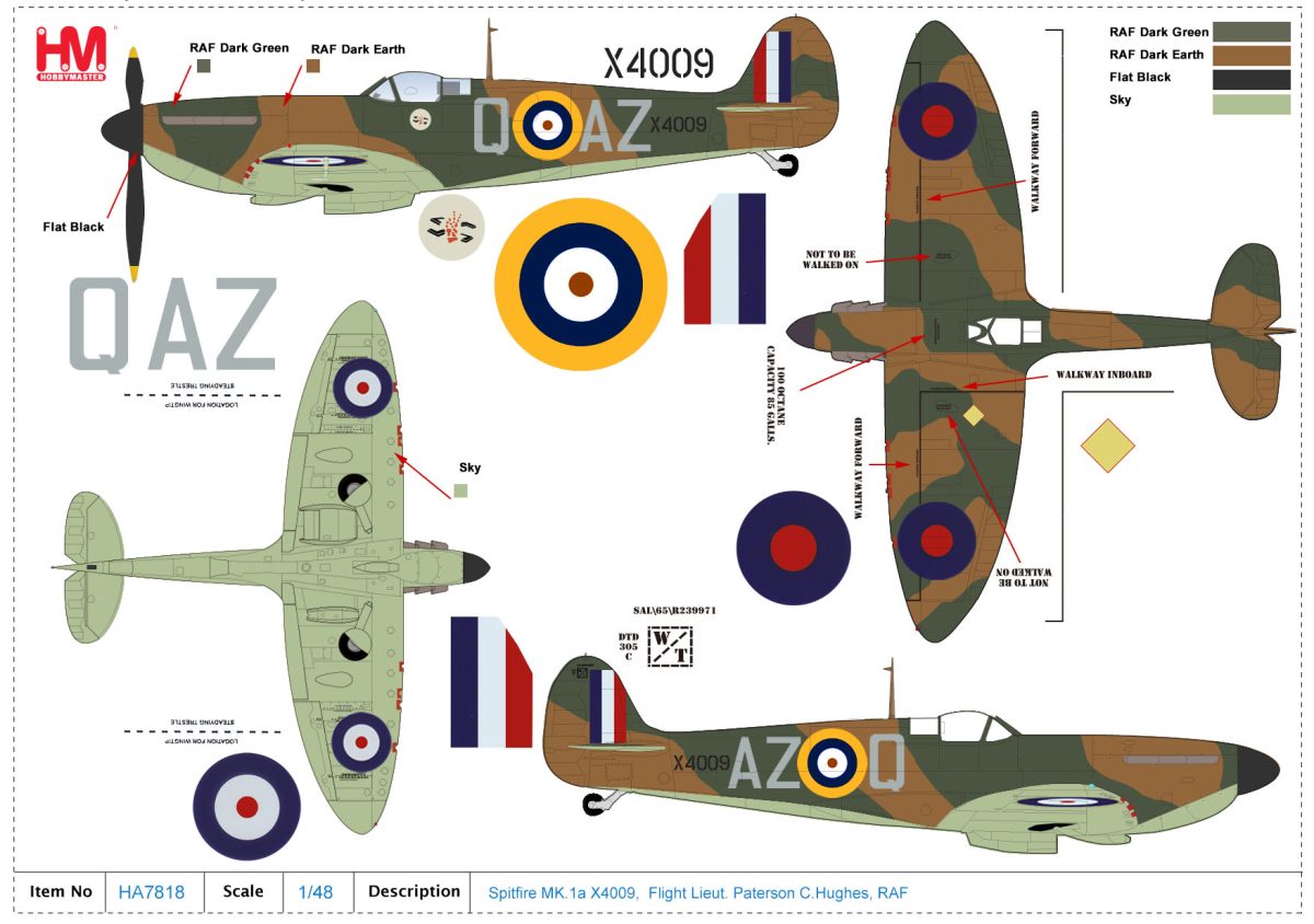 Hobby Master HA7818 Spitfire MK.1a    X4009, Flt Lt P C Hughes, RAF, 1940 