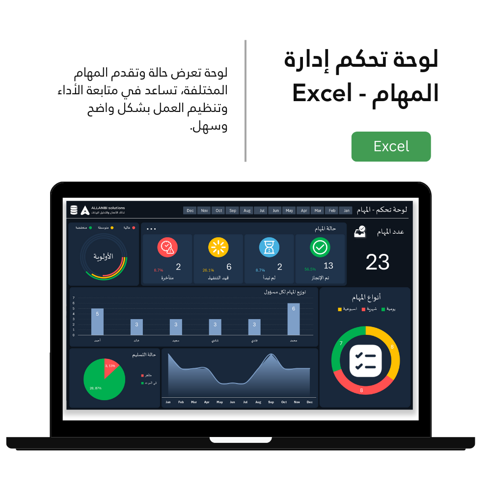 داشبورد متابعة المهام باستخدام اكسل | تنظيم وإدارة المهام بكفاءة