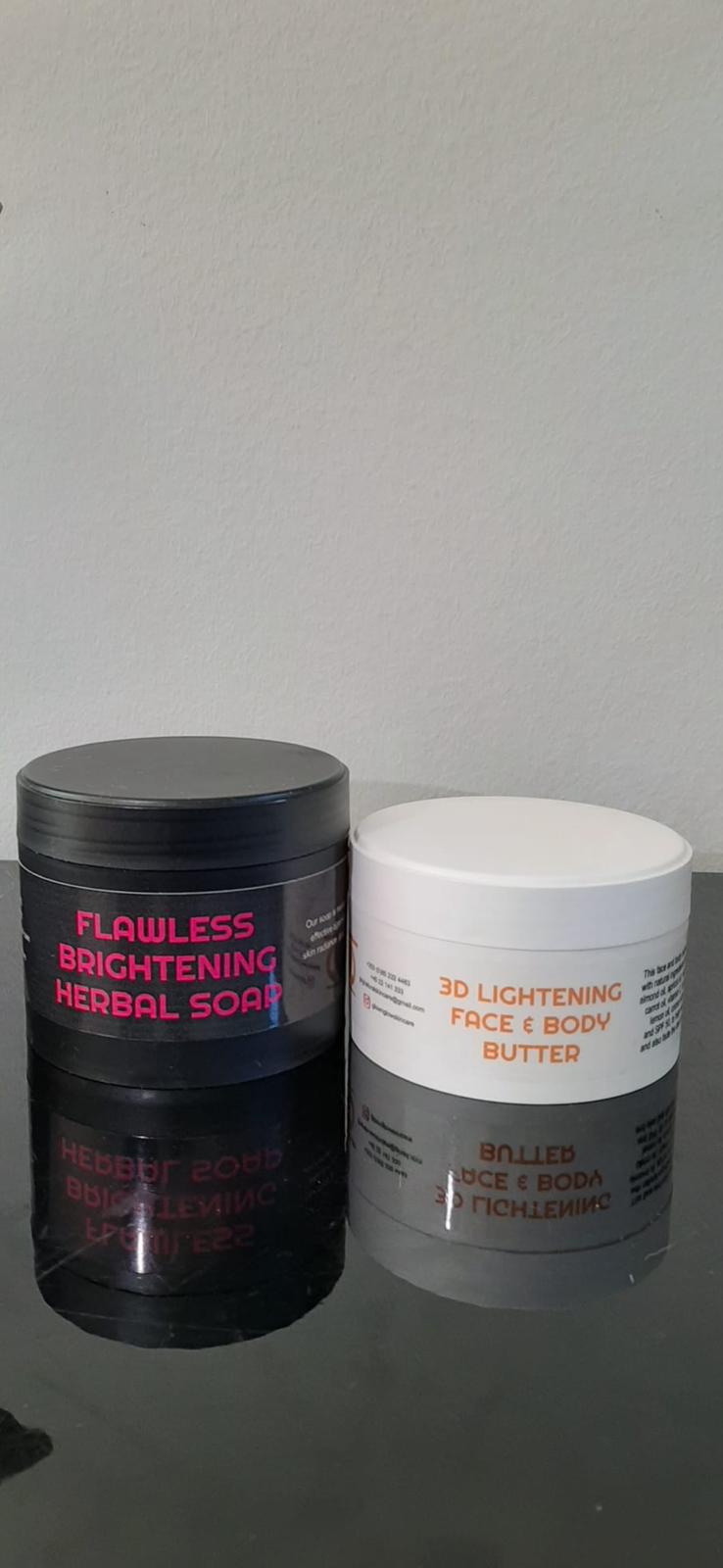FLAWLESS BRIGHTENING HERBAL SOAP AND 3D LIGHTENING FACE & BODY BUTTER