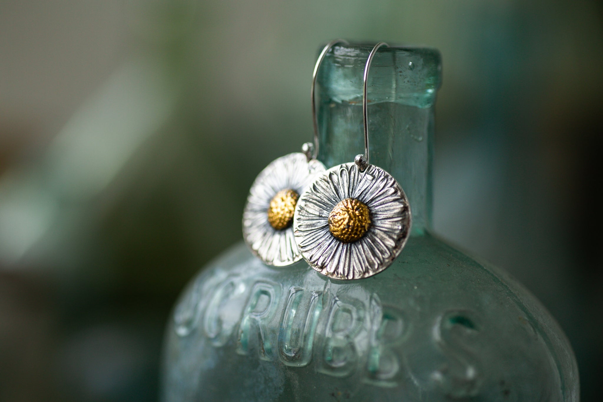 Ruby Robin - Daisy drop earrings with 24k gold accents