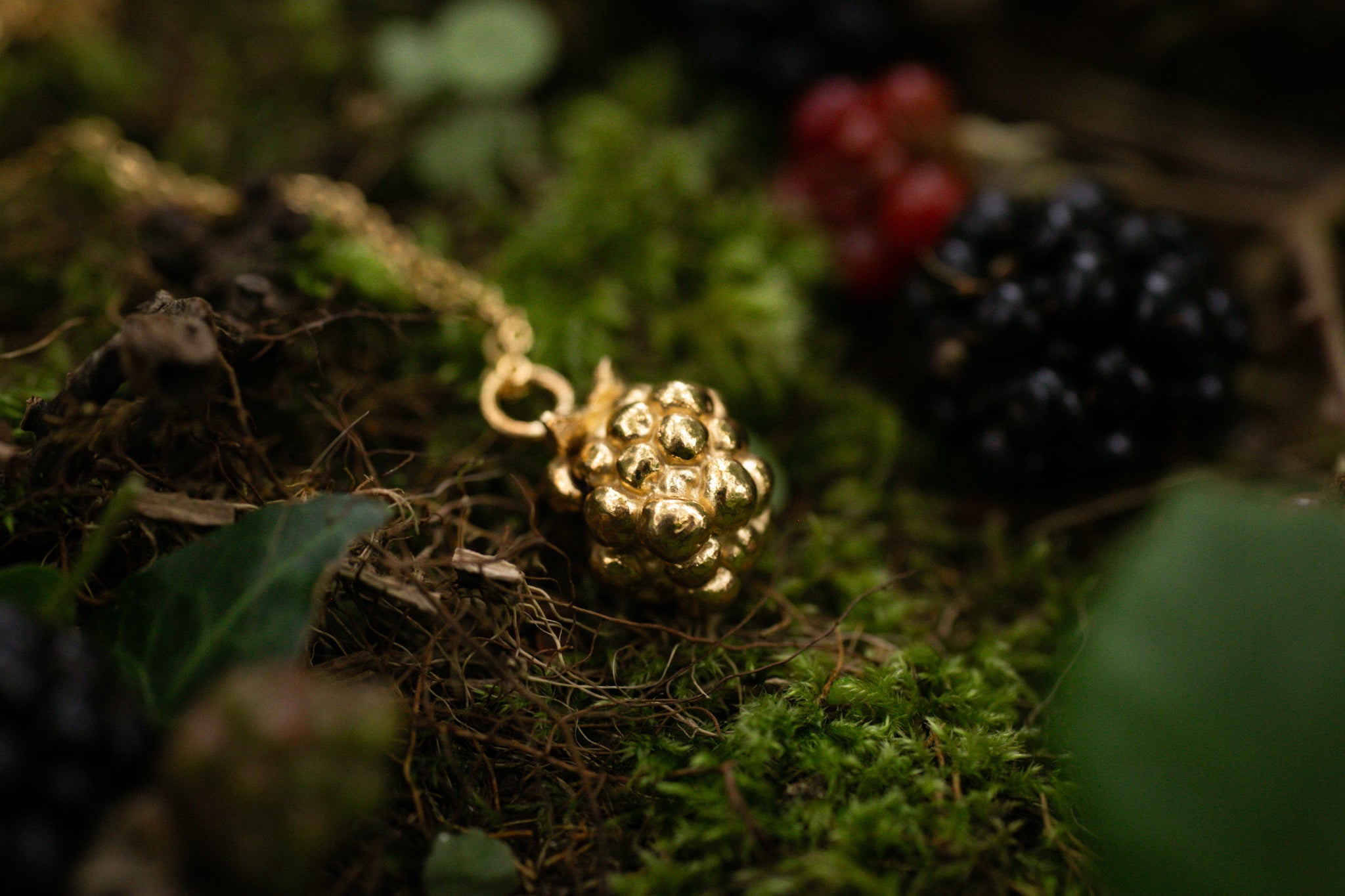 Ruby Robin - 18k Gold Vermeil Blackberry pendant