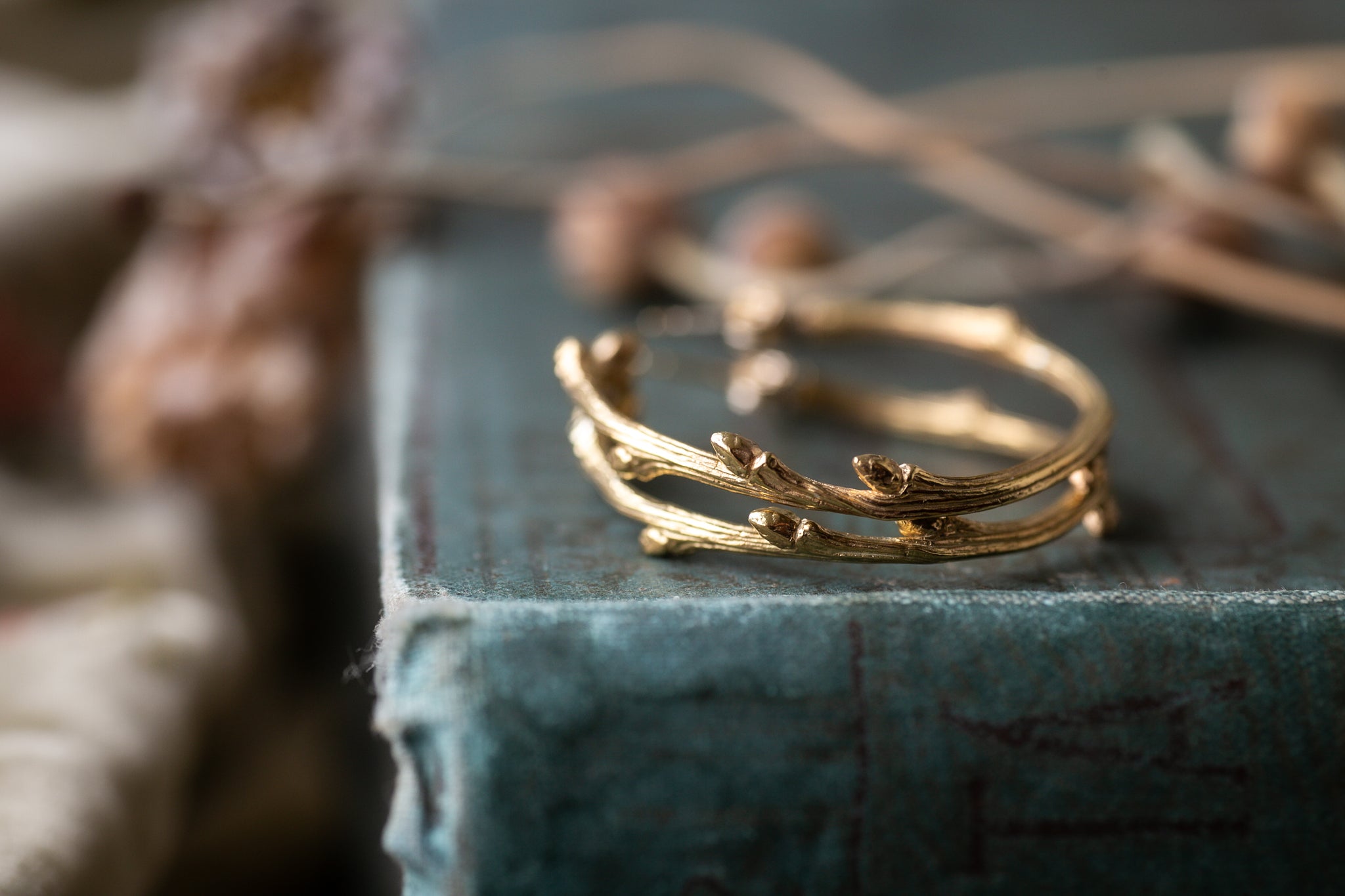 Ruby Robin - Gold Vermeil Oak twig hoops