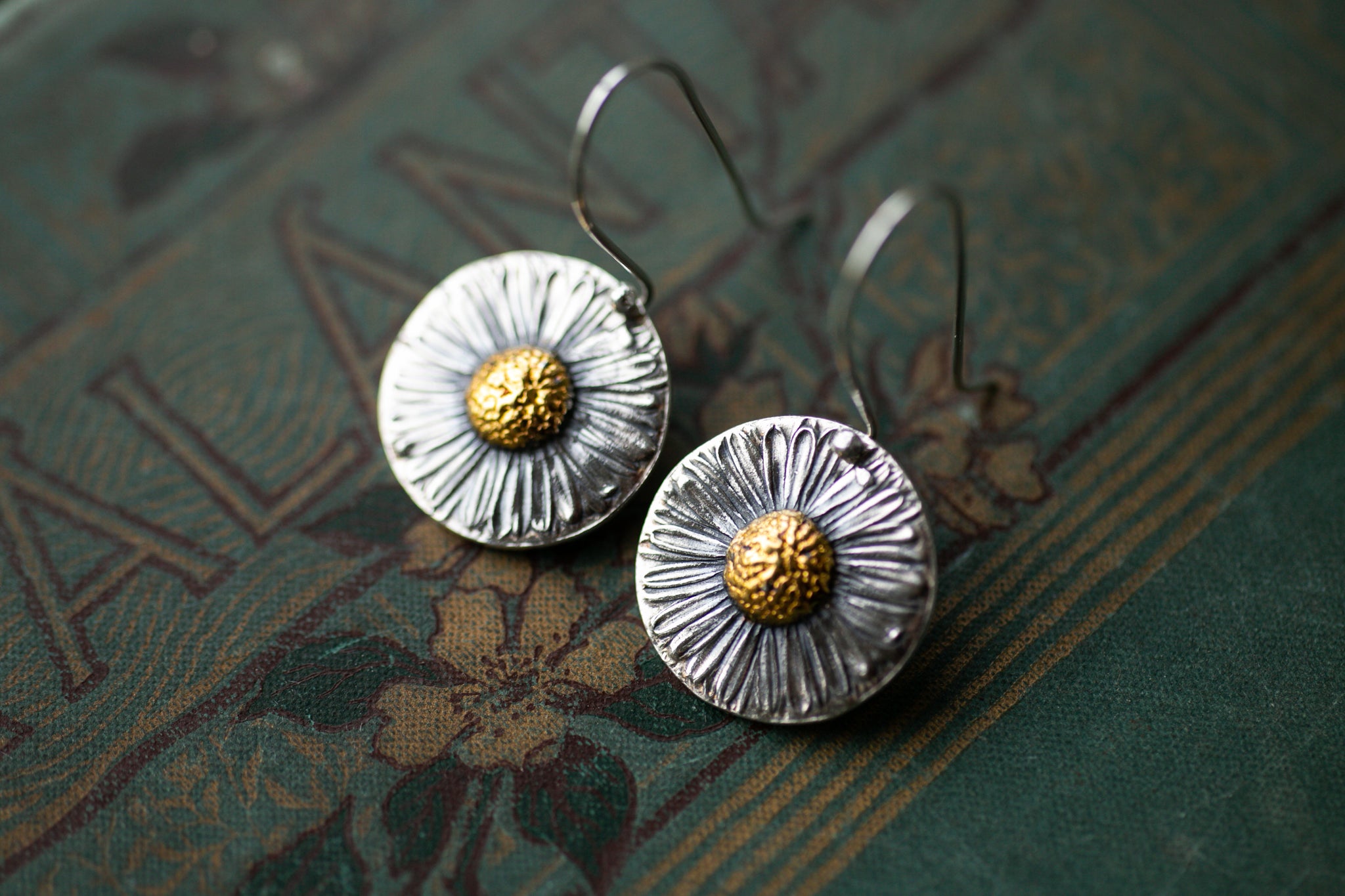 Ruby Robin - Daisy drop earrings with 24k gold accents