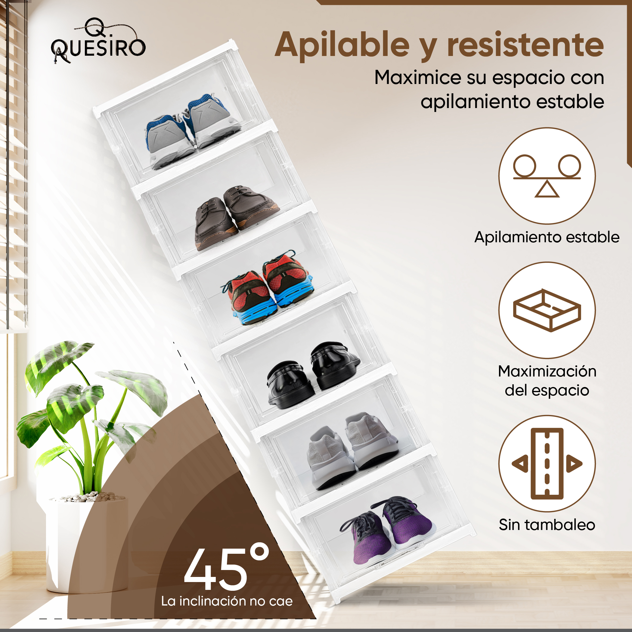 Zapatera plegable (6 cajas de Acrílico Transparente)