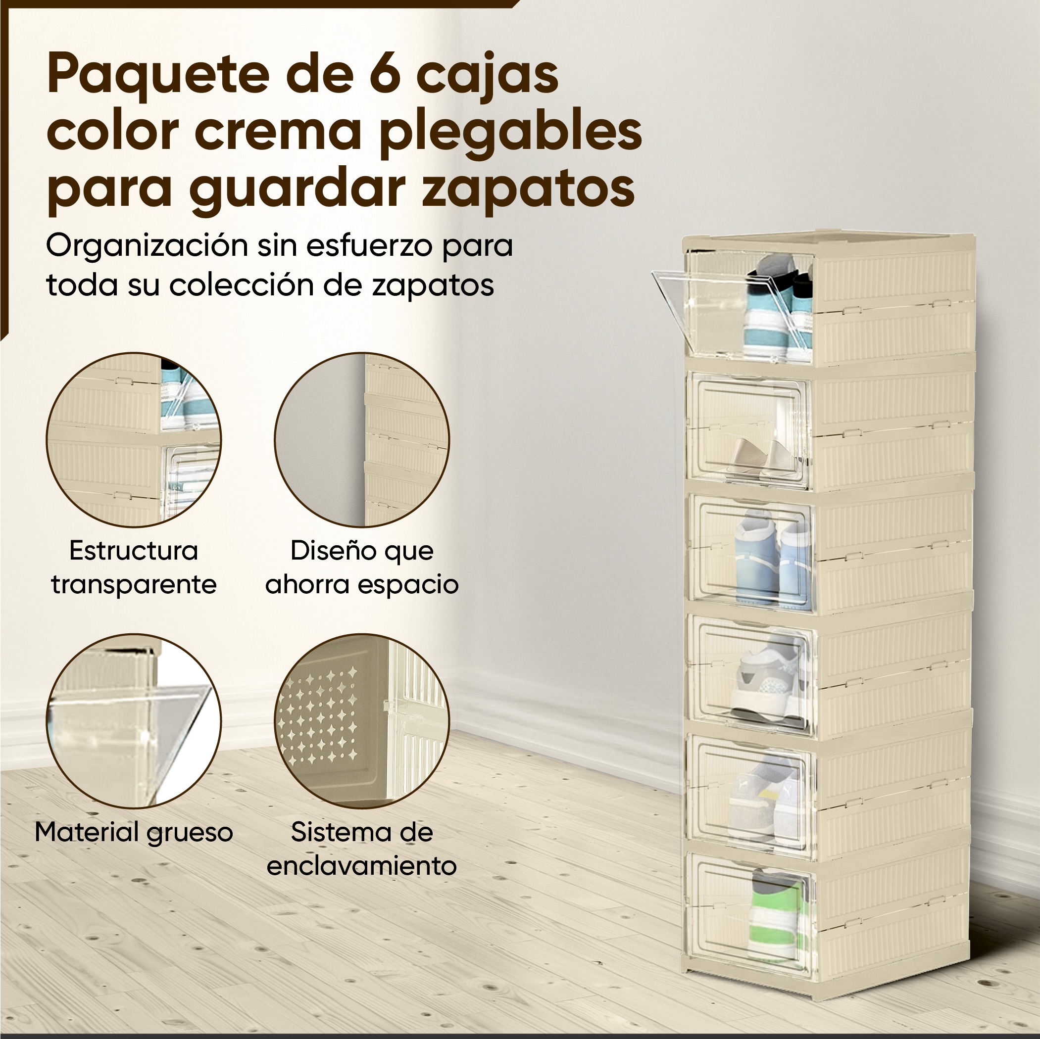 Zapatera plegable (6 cajas color Crema Elegante)